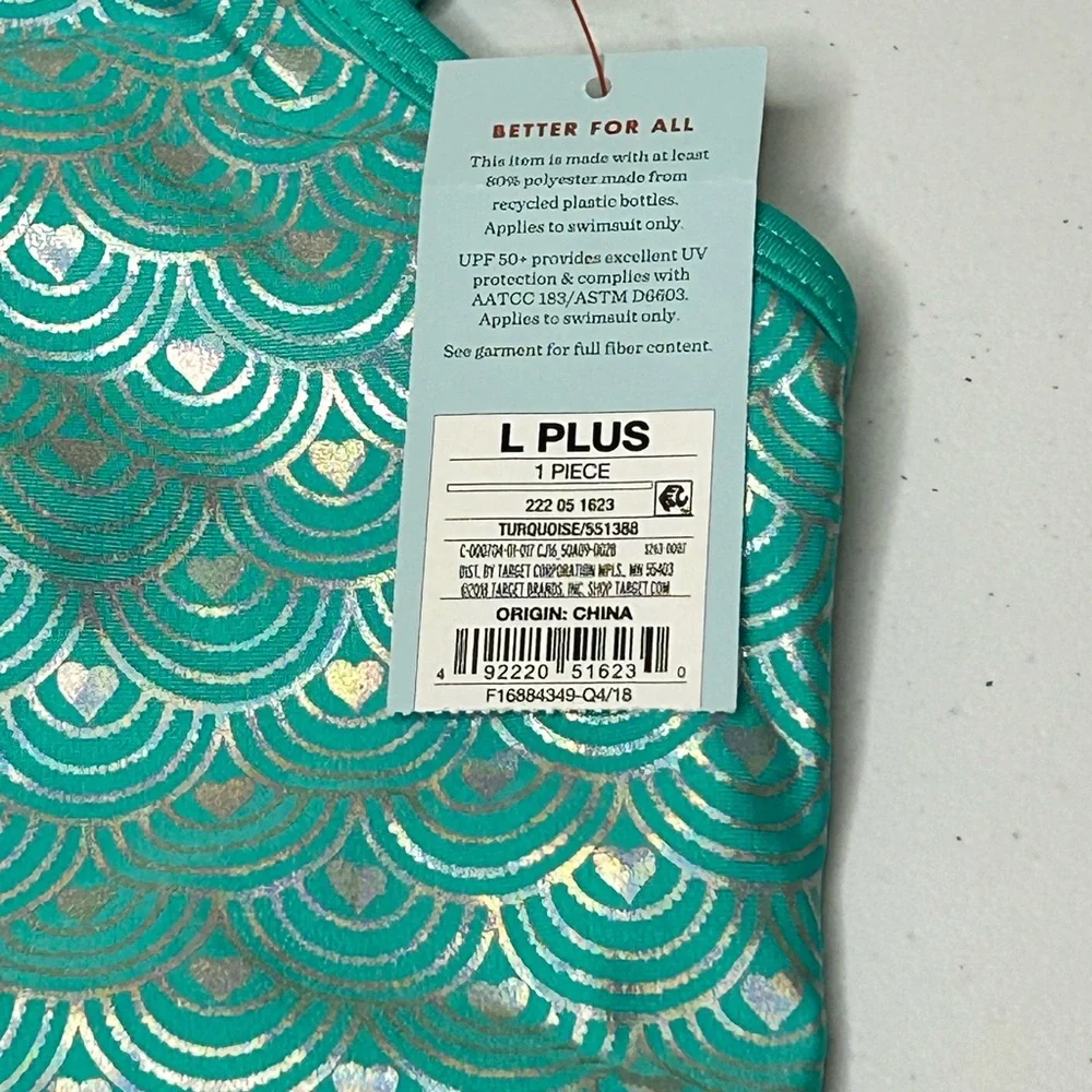 Cat & Jack Teal One Piece Swimsuit with Ruffle | L Plus - Picture 3 of 3